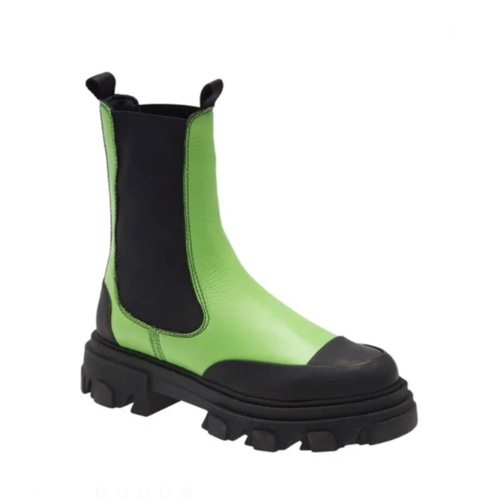 GANNI mid length chunky leather Chelsea boots in green EU 41 US 11 NWOB lug sole